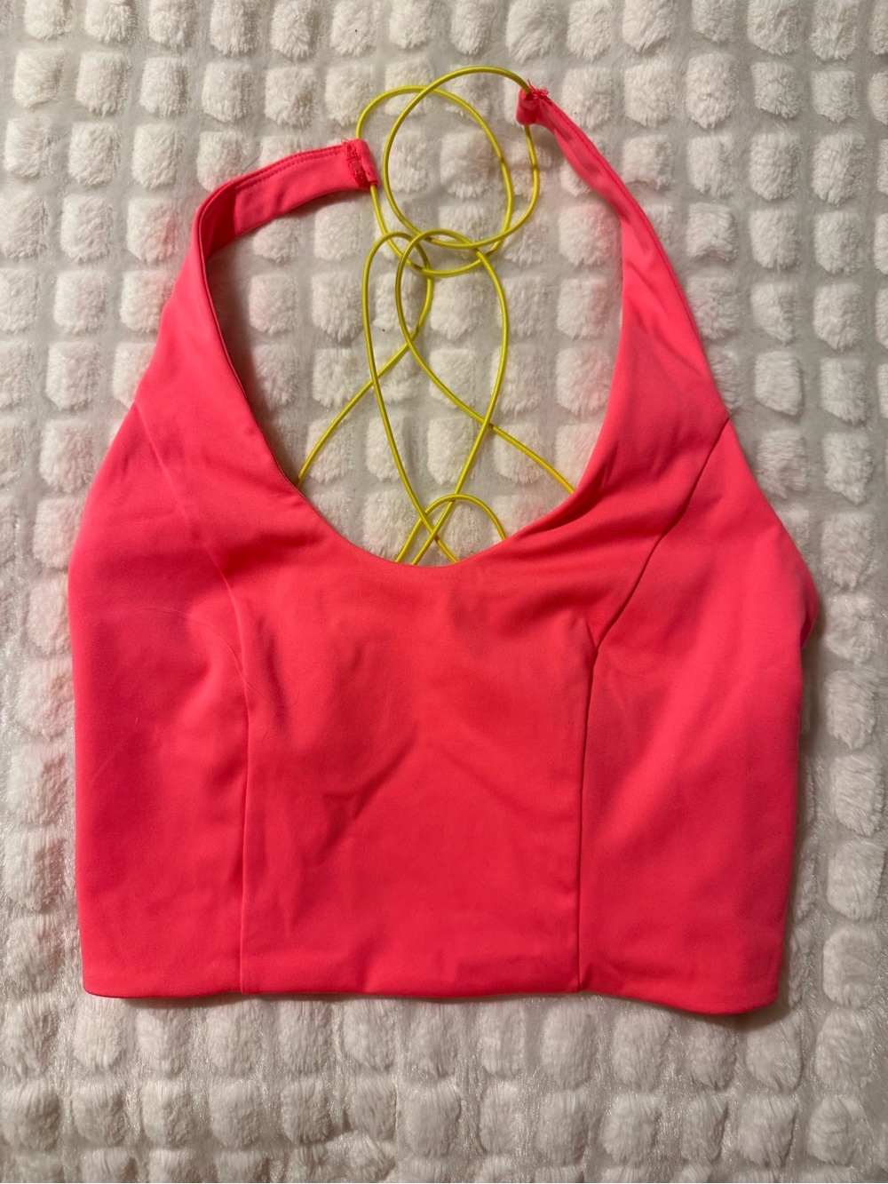 FP Movement by Free People Neon Coral Pink Strappy Crop Top